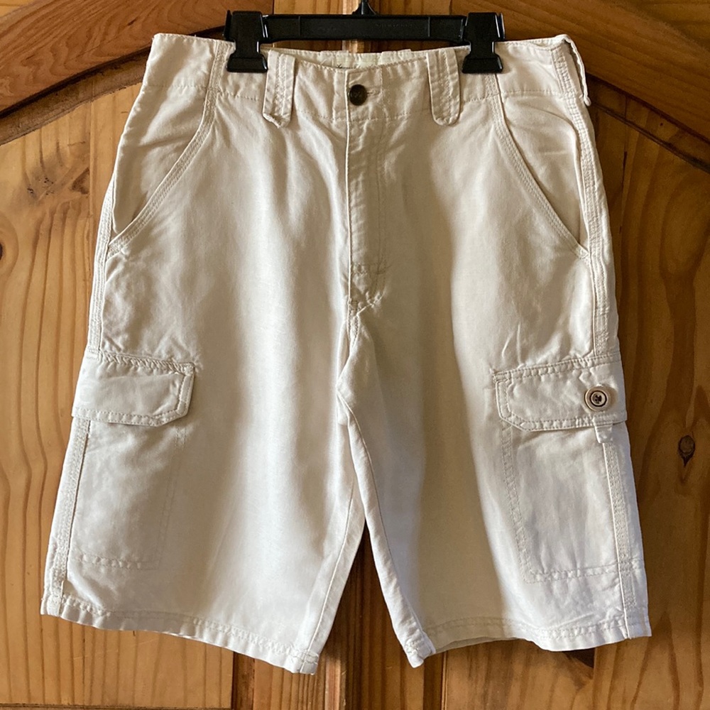 Mens Honolua Tan khaki flat front linen chino cargo Bermuda shorts size 30